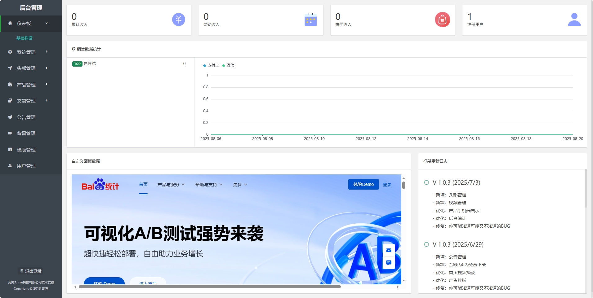 后端仪表盘演示