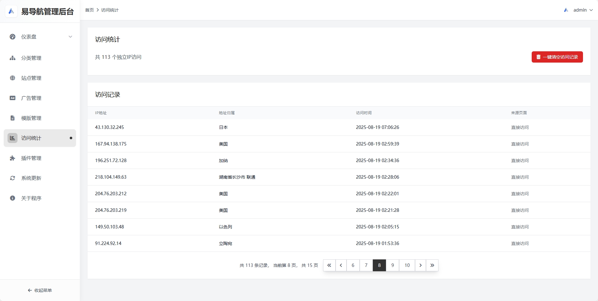 后端系统访问统计